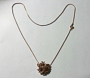 Vintage 1960`s Red Floral Rhinestone Necklace