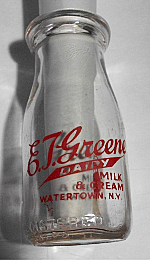 E.t. Greene Dairy 1/2 Pt Milk & Cream Milk Watertown Ny