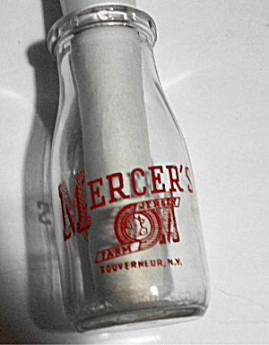 Old 1/2 Pint Mercer`s Jersey Farm Bottle Gouverneur N Y
