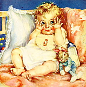 Peek-a-boo Baby 1950s Calendar Picture