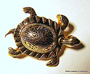 Turtle Vintage Silver Tone Brooch Or Pin