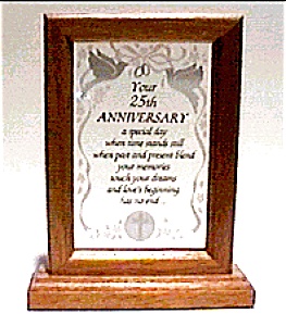 25th Anniversary Glass Wood Plaque