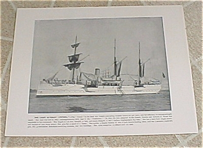 1898 Naval Ship Antique Print, Uss Petrel, Uss Columbia Marine Guard