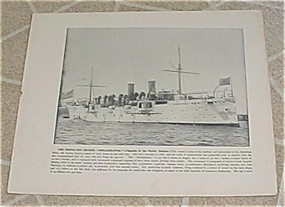 1898 Naval Ship Print, Uss Philadelphia, Uss Miantonomah, U.s. Navy