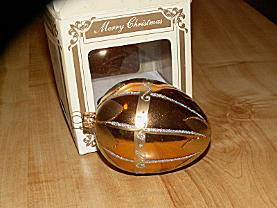 Vintage Impuls Poland Glass Christmas Ornament Gold Glitter W/box