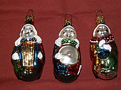 3 Vtg Glass Christmas Ornaments Clowns Musicians Accordion Drum Wind