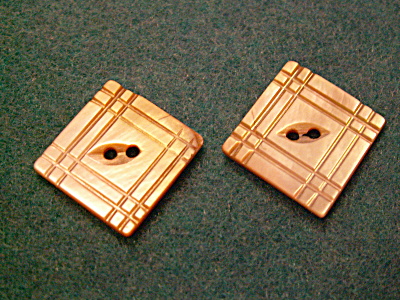 Pair Antique Carved Square Mother Of Pearl Shell Buttons 13/16&quot;