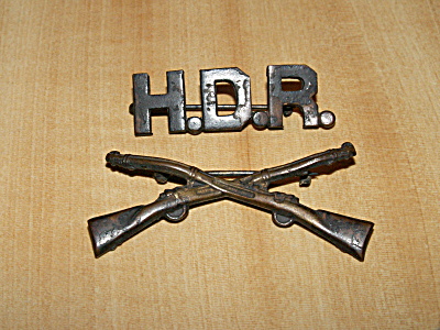 Pair Wwi Us Military Infantry Officer Pins, Crossed Rifles & H.d.r.