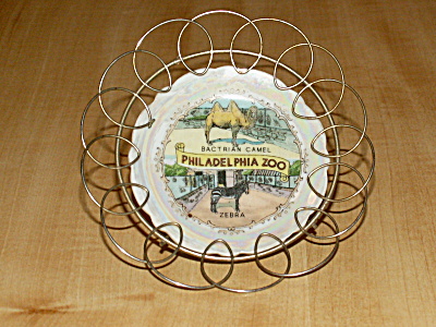 Philadelphia Zoo Souvenir China Small Dish In Stand Pa Camel Zebra