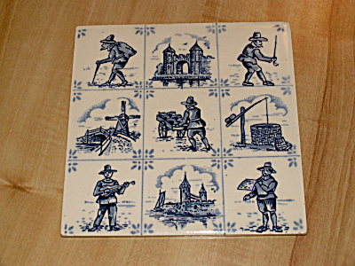 Villeroy & Boch Blue & White Pottery Ceramic Art Tile Trivet Plaque
