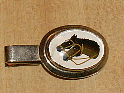 Vintage Equestrian 2 Horse Heads Men's Tie Clasp Clip Western Jewelry