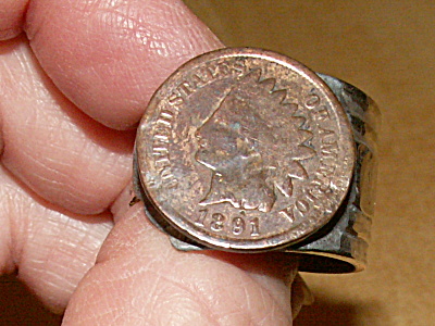Real 1891 Indian Head Penny Cent Coin Spoon Ring Jewelry Sp Size 11