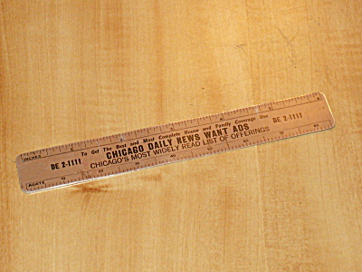 1949 Advertising Metal 6 Inch Ruler Chicago Daily News Want Ads