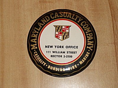 Advertg Paperweight Pocket Mirror Maryland Casualty Insurance Nyc Ny