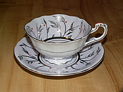Vintage Paragon China Tea Cup & Saucer Inside Decor Orchid Silver Red