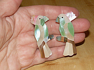 Parrots Cockatoo Artisan Handmade Dyed Mother Of Pearl Shell Earrings
