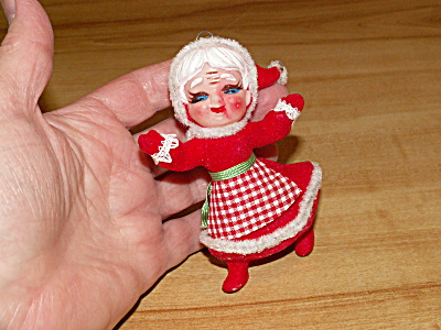 Vintage Hanging Christmas Tree Ornament Figure Mrs. Santa Claus Rubber