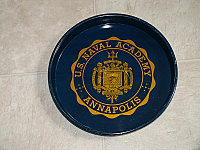 Vtg Us Naval Academy Annapolis Va Navy Metal Beer Tray Seal Trident