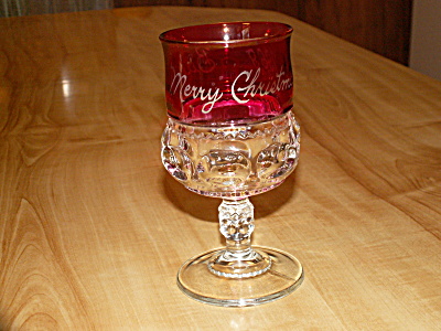 1969 King's Crown Cranberry Flash Red Goblet Merry Christmas Bill