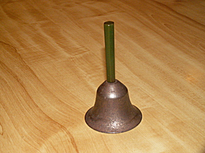 Nifty Vintage Aged Small Bell With Green Bakelite Handle Mid Century