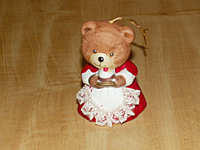 Vintage Jasco Japan Christmas Tree Ornament Lady Bear Bell Ceramic