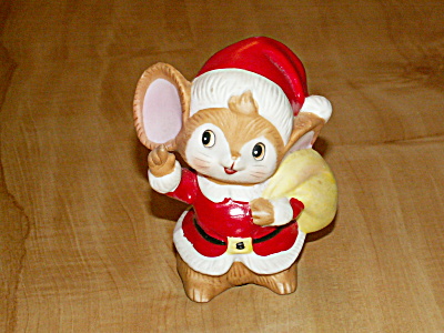 Mid Century Homco Taiwan Christmas Mouse Figure Santa Helper 5405