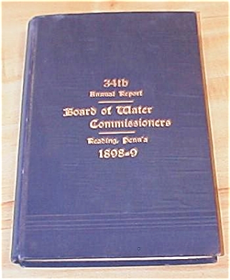 1898 Book Reading Pa, 34th Annual Report Board Of Water Commissioners