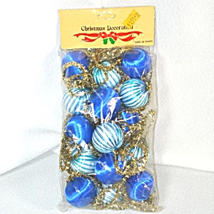 Package Blue Satin Ball And Gold Tinsel Christmas Garland