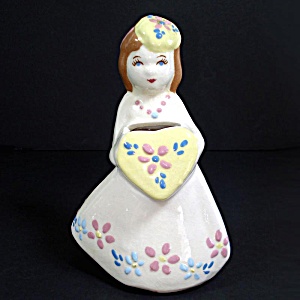California Pottery Weil Ware Lady With Heart Flower Holder Vase