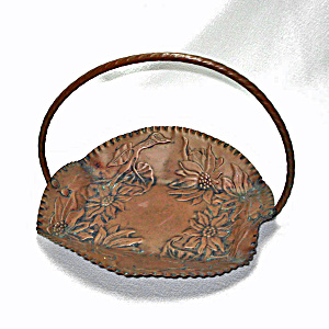 Poinsettia Embossed Solid Copper Basket Tray