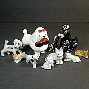 Assortment Of 10 Ceramic 1950s Dimestore Dog Figurines