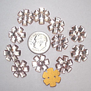 12 Pink Glass Flower Buttons Or Sew-on Jewels