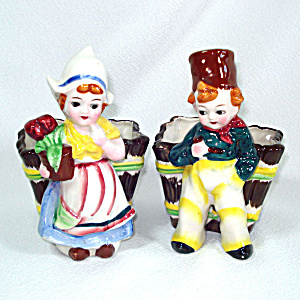 Pair Dutch Girl And Boy Ceramic Planters