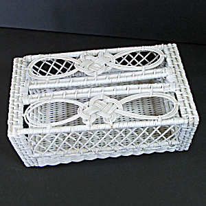 White Wicker Vanity Tissue Box Cover