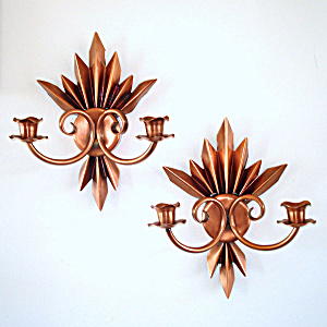 Pleated Flame Solid Copper Double Candle Sconces