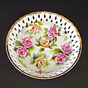 Lefton Reticulated Porcelain Roses Bowl