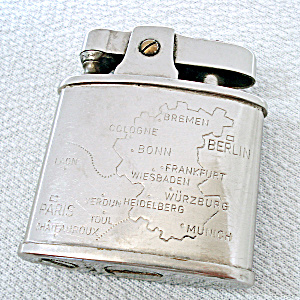 Austrian Tiki Petrol Lighter With Map Germany France
