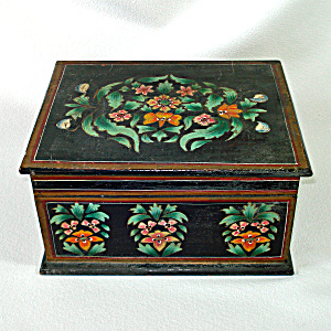 Antique Tole Painted Wood Keepsake Box
