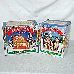 2 Noma Dickensville Lighted Christmas Village Houses