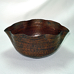 Arts And Crafts Hand Wrought Oval Copper Bowl