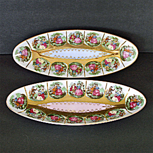 Arnart Fragonard Romantic Scenes Porcelain Celery Dishes