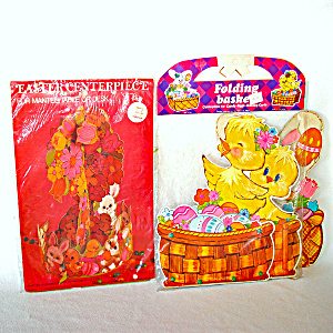 Diecut 1960s Easter Centerpiece And 2 Cardboard Baskets