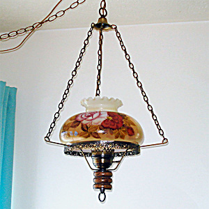 Hanging Hurricane Style Lamp Painted Roses Shade