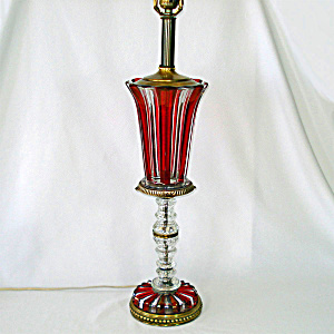 Ruby And Clear Paneled Glass Table Lamp