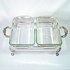 Silverplate Buffet Cradle With Double Anchor Glass Dishes