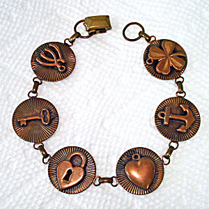 Mid Century Copper Link Charm Bracelet