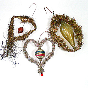 Antique Tinsel And Glass Christmas Ornaments