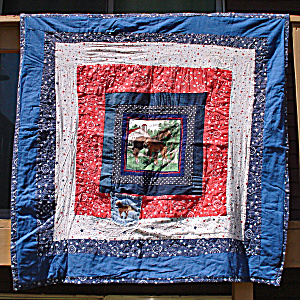 Denim Horse Theme Lap Quilt With Pocket 53 Inches