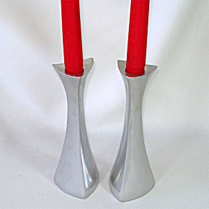 Nambe Pair Mid Century Modern Aluminum Candlesticks