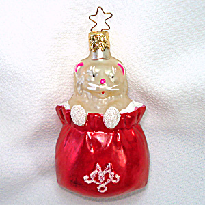 Inge Cat In Bag Glass Christmas Ornament